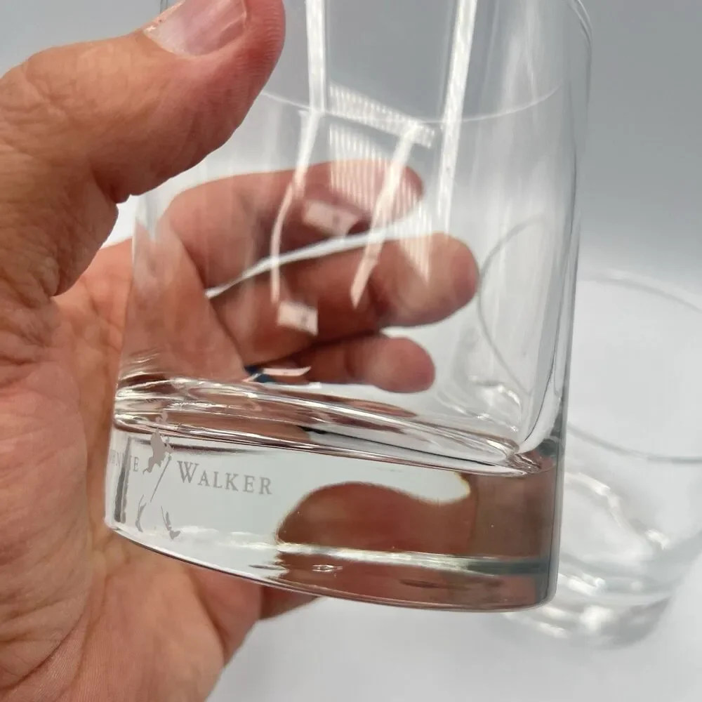 Pair Johnnie Walker Dandy Etched Lowball Glasses